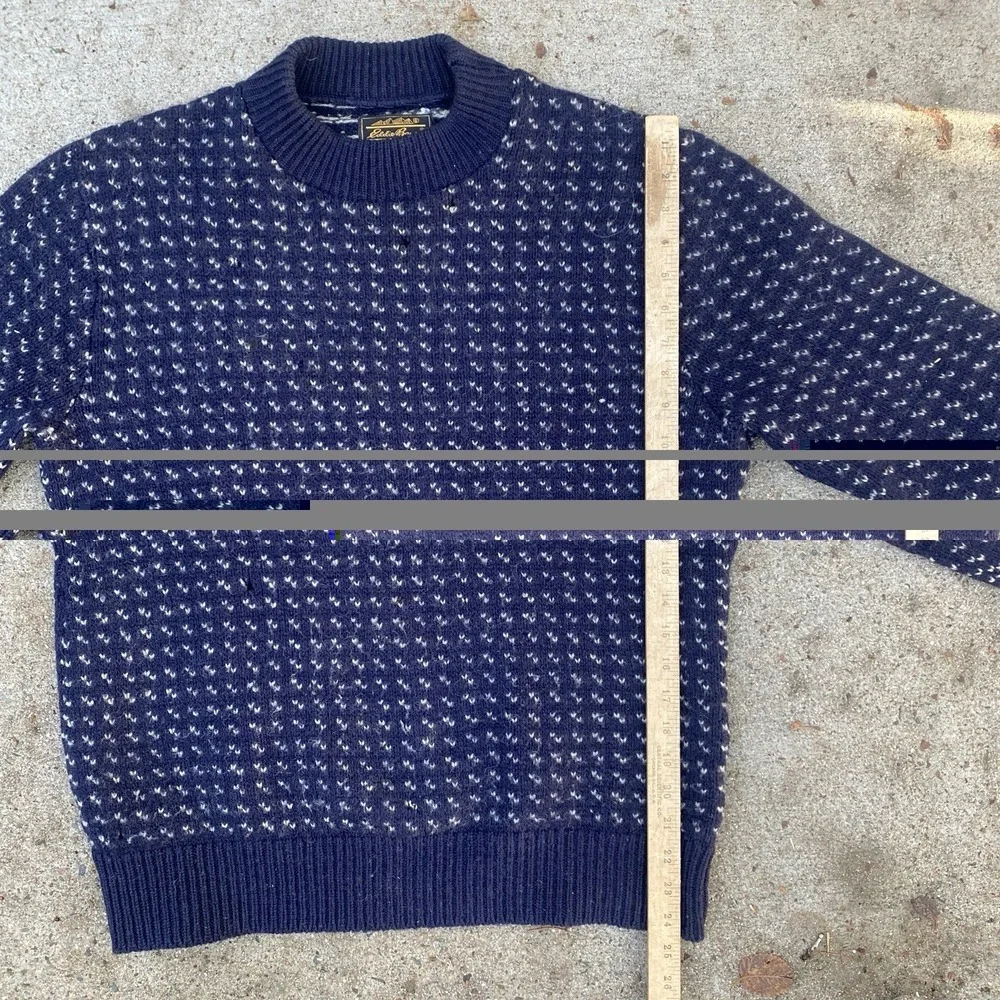 Vintage Eddie Bauer FIsherman's Sweater 100% Wool M/L Navy Blue Distressed Cozy - Picture 5 of 8